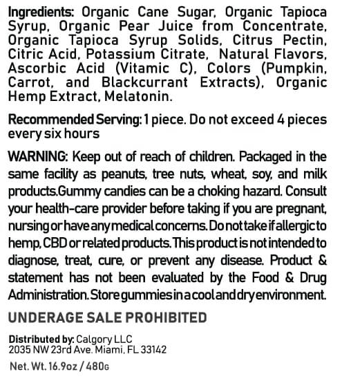CBD Organic Gummies Vegan Fruit Slices 1500mg Ingredients