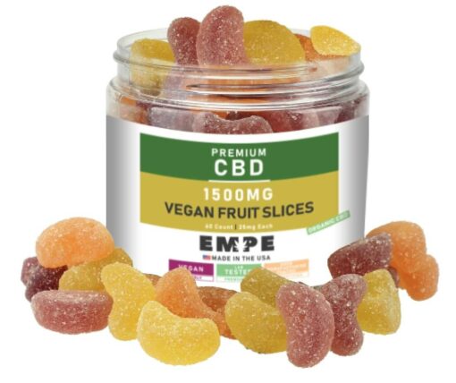 CBD Organic Gummies Vegan Fruit Slices 1500mg with gummies