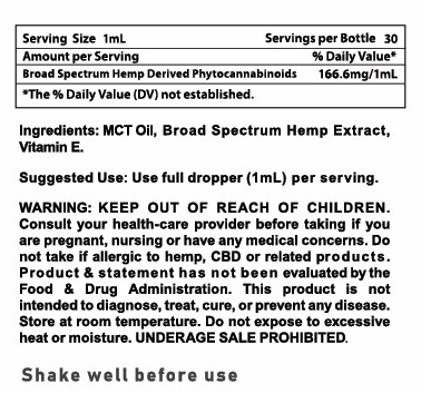 Ingredients and Warning Broad Spectrum CBD Tincture 5000mg