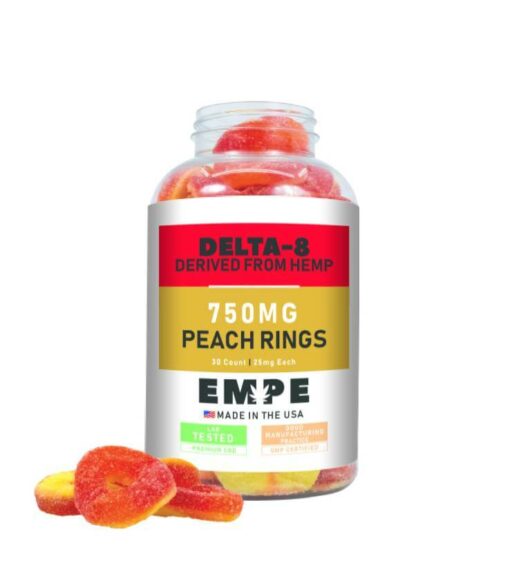 Delta-8 Peach Ring Gummies 750mg opened Empe-USA