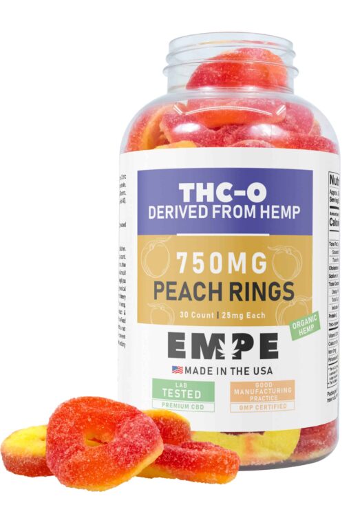 THC-O Sour Peach Ring Gummies 750mg Open