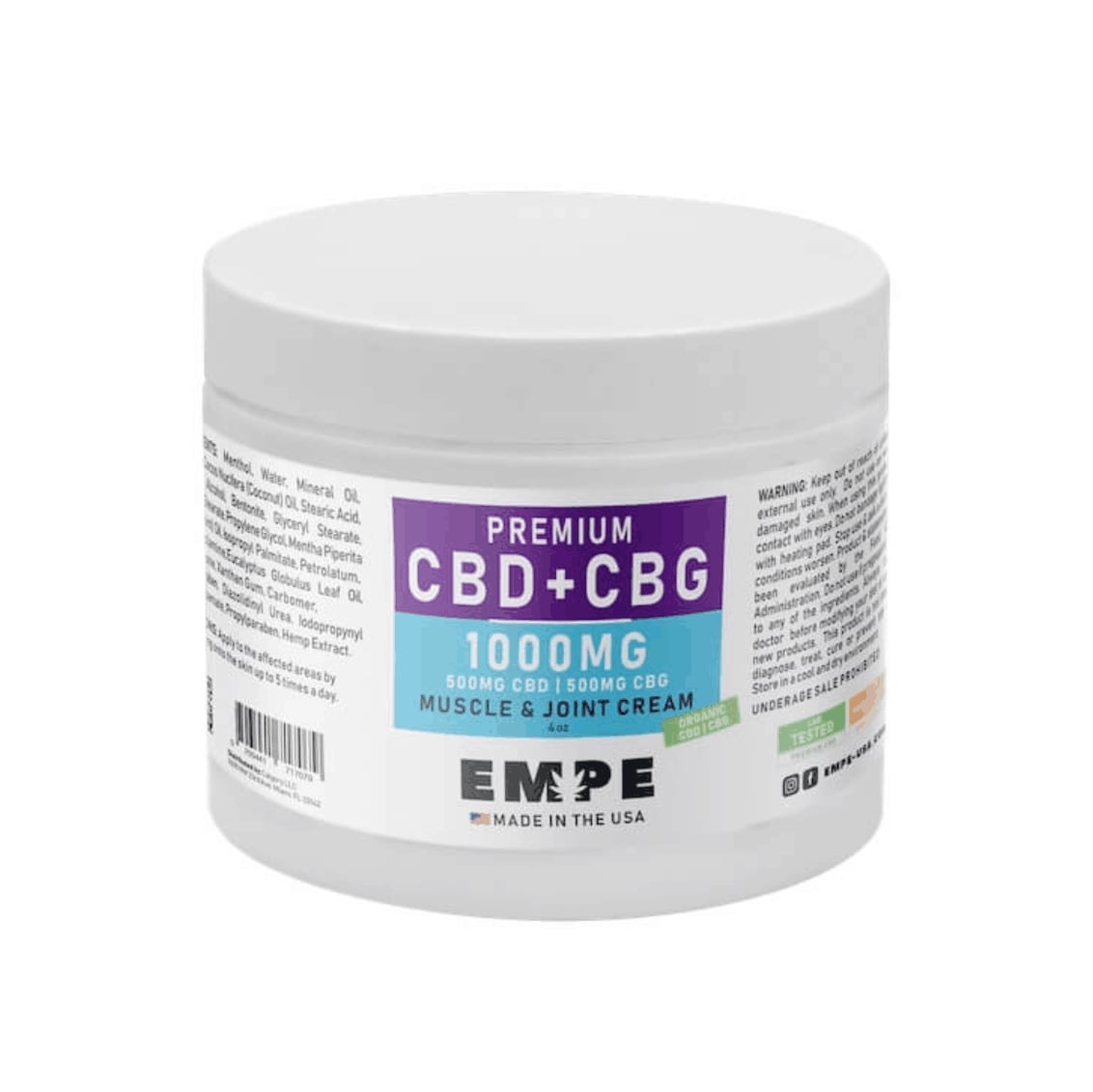 CBD + CBG Cream 1000mg | EMPE-USA Organic CBD